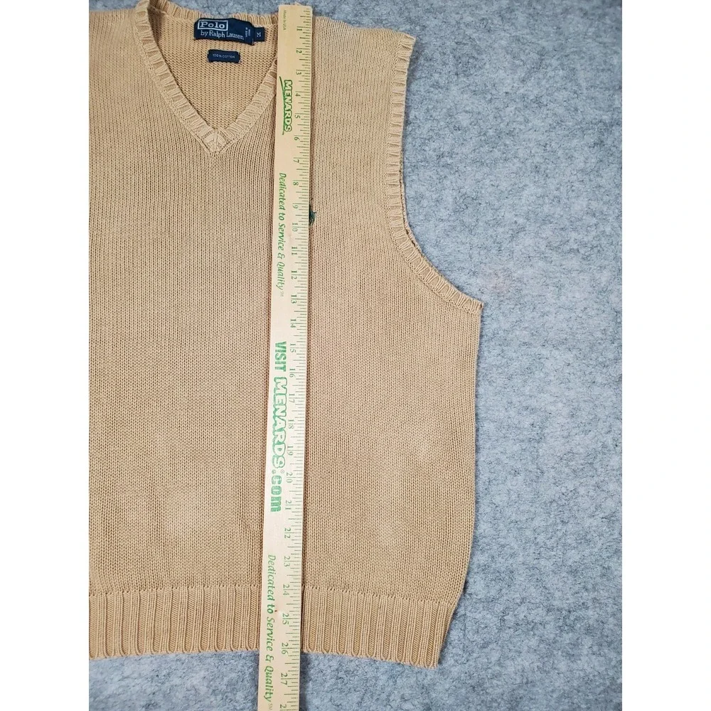 Vintage Polo Ralph Lauren Sweater Vest Mens Med Beige V Neck Pony Knit Pullover